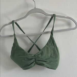 Kamo Fitness Crossback Olive Green Ruched Sports Bra